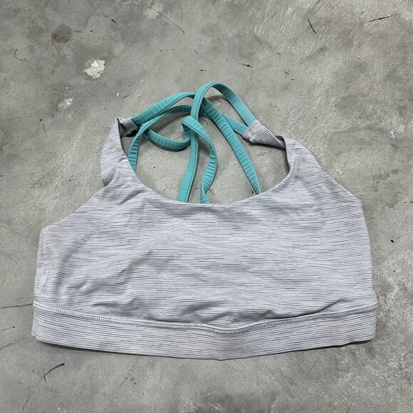 Lululemon Grey/White Stripe Energy Sports Bra Size 6. Fun And Stylish Lined - Picture 1 of 6